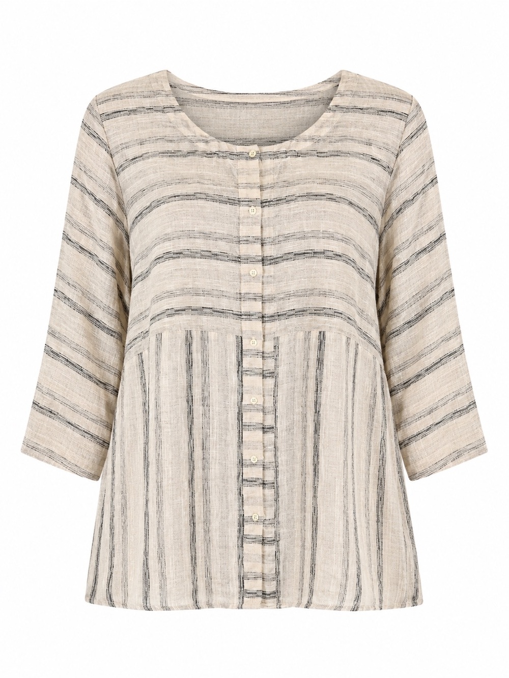 Pure Jill Linen Blend Striped Tunic Blouse XL Petite Coastal Boho Cottagecore